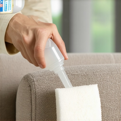 Close up of cleaning microfiber with spray bottle and white sponge