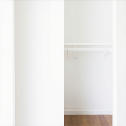 Minimalist empty closet ready for deep cleaning A clean, empty white closet space showing shelves and floor ready for sanitizing.