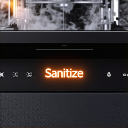 Modern Dishwasher Sanitize Function Close-up of a dishwasher control panel with the sanitize cycle light illuminated.