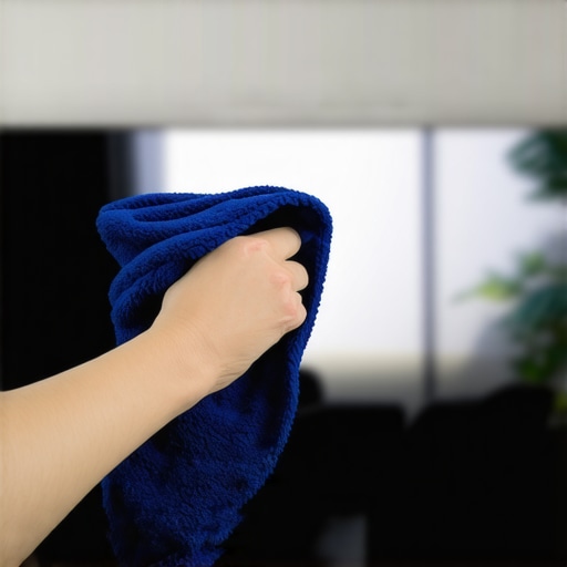 Pro Screen Cleaning Technique Close-up of streak-free TV screen cleaning with a microfiber cloth