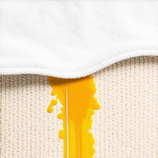 A person using a white towel to blot a carpet stain correctly without scrubbing.