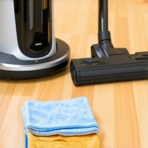 A collection of high-quality microfiber cloths and a HEPA vacuum cleaner for home maintenance.
