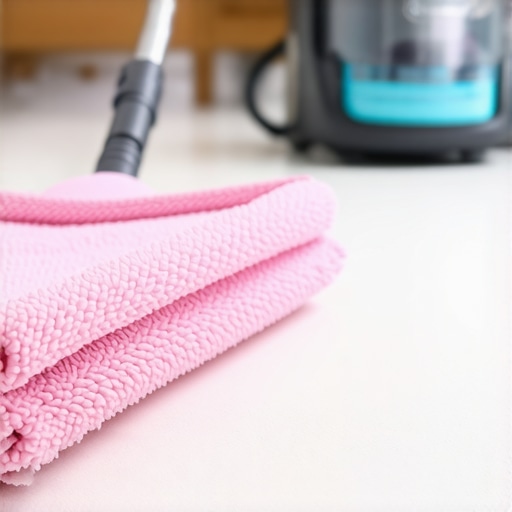 Professional Cleaning Tools for Maintenance Microfiber cloth and HEPA vacuum being used for home maintenance