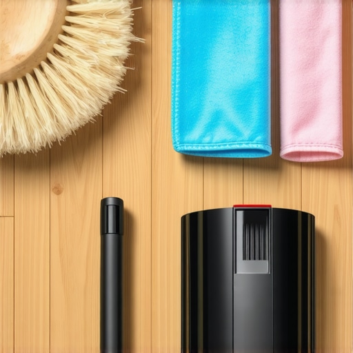 Professional Grade Cleaning Tools Close up of microfiber cloths and upholstery brush
