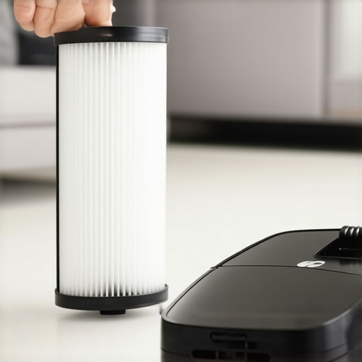 Professional HEPA Filter for Deep Cleaning Close-up of a certified HEPA filter being installed in a vacuum cleaner for allergen-free cleaning.