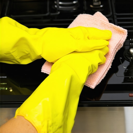 A person deep cleaning a kitchen oven and glass stovetop to secure a security deposit.