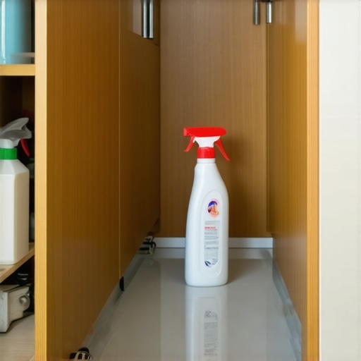 Professional Under-Sink Cabinet Liner Installation Close up of a newly installed shelf liner in a clean kitchen cabinet.