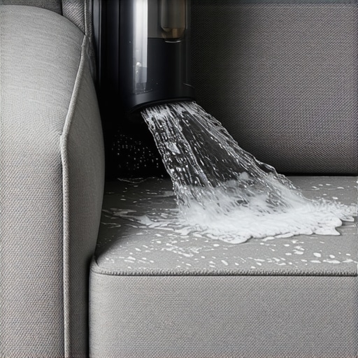 Professional Upholstery Soil Extraction A close-up of a steam cleaner nozzle removing dirt from a fabric sofa cushion.