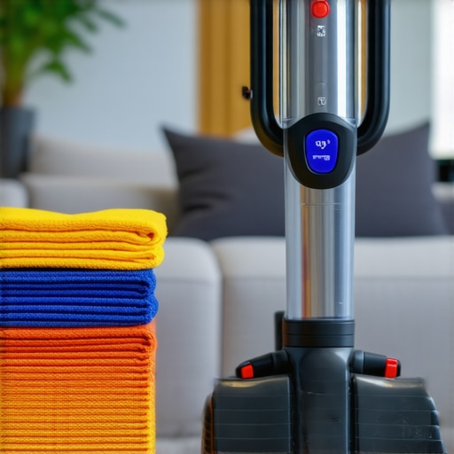 Professional cleaning tools for home maintenance HEPA vacuum and microfiber cloths for sanitizing