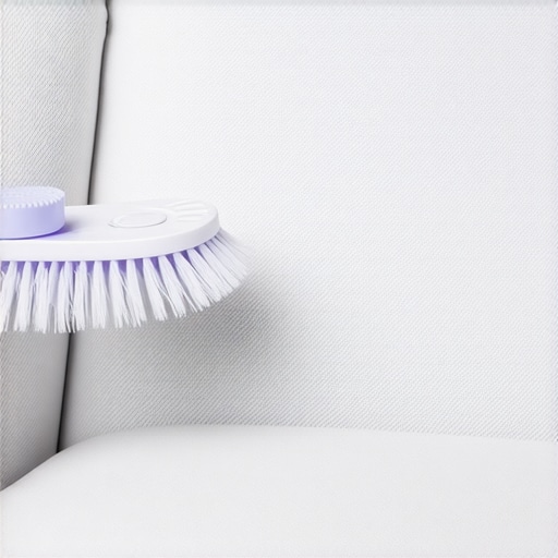 Close-up of a person using a soft brush to restore the velvet-like texture of a microfiber recliner.