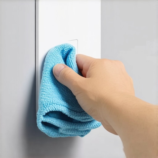 Safe Light Switch Sanitizing Technique A hand cleaning a light switch with a microfiber cloth to remove bacteria safely.