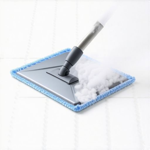 Sanitizing bathroom floors with high-pressure steam Steam cleaner sanitizing bathroom floor tiles