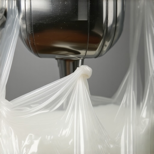 Shower head soaking in vinegar bag Chrome shower head inside a plastic bag filled with white vinegar for descaling