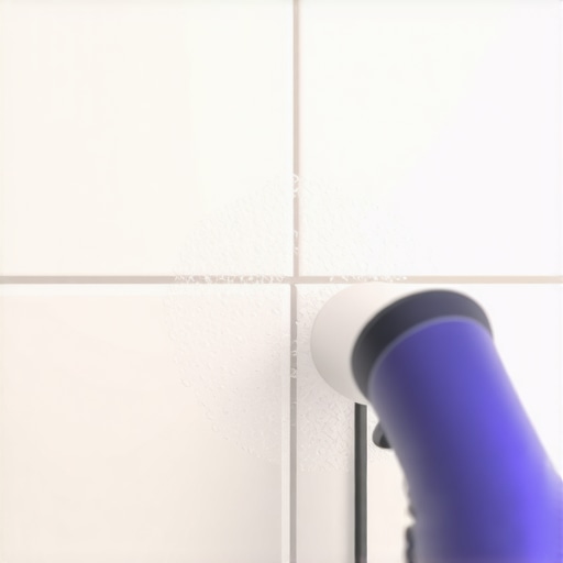 Sonic Scrubber Cleaning Tile Grout An electric sonic scrubber cleaning orange stains from white tile grout lines.