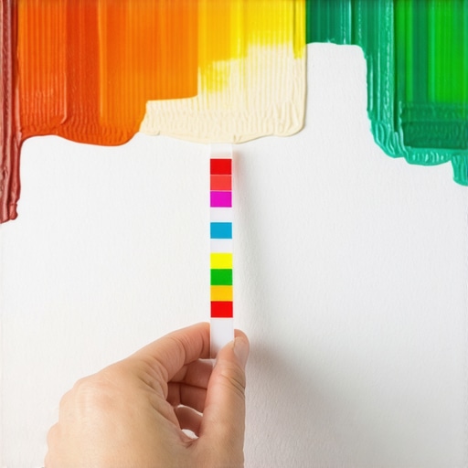 Testing cleaning solution pH levels A hand holding a pH test strip to ensure a wall cleaning solution is neutral and safe for paint finishes.