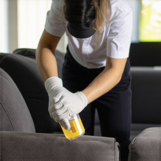 Testing upholstery fabric safely Professional upholstery cleaning test on fabric sofa