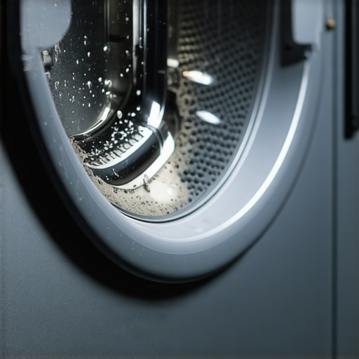 Close up of grey biofilm and mold inside a washing machine gasket.