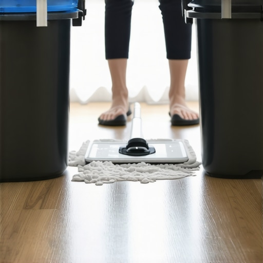 The Professional Two-Bucket Mopping Method Close-up of a two-bucket mopping system for streak-free floors