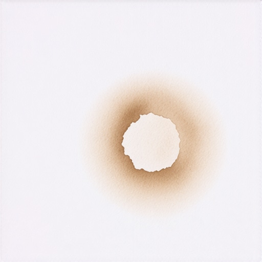 A visible brown ring on beige upholstery caused by moisture wicking from the cushion.