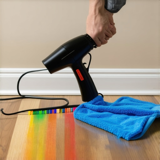 Using a hairdryer to safely remove crayon from trim Step-by-step process of melting crayon wax on baseboards with a hairdryer