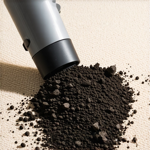Vacuuming dried mud from carpet Close-up of vacuuming dried mud flakes from a cream carpet using a hose attachment.